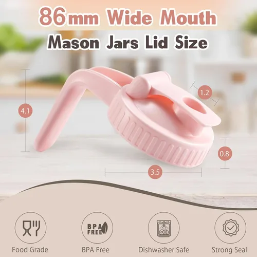 Vista 6 de Paquete de 2 tapas para frascos Mason de boca ancha en forma de V con asa, tapa con pico vertedor para frasco Mason con tapa abatible extendida