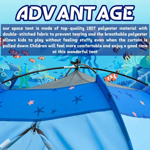 Vista 4 de Tienda de juegos submarina para niños, tienda de campaña plegable desplegable para interiores y exteriores, fiesta submarina, tienda de juguetes Azul