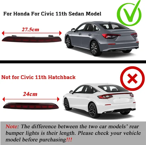 Vista 3 de Reflectores LED rojos para parachoques trasero, luces antiniebla, de freno, de cola, de señal de giro, plug and play, compatibles con Honda CIVIC