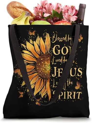 Vista 4 de Blessed by God - Loved By Jesus, bolso de mano con diseño de girasol