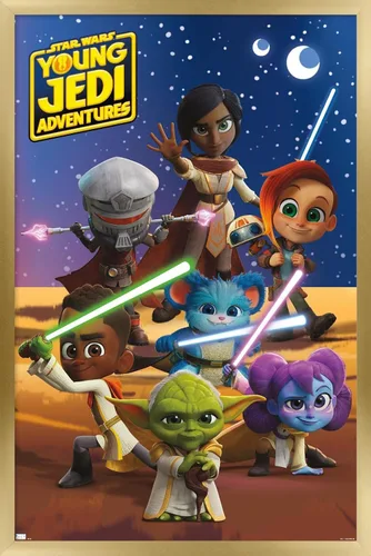 Vista 17 de Trends International Star Wars: Young Jedi Adventures - Póster de pared de grupo, 14.725 x 22.375 pulgadas, versión enmarcada de madera de granero
