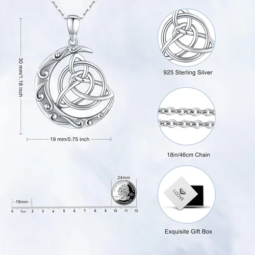 Vista 4 de Collar de pentagrama de plata de ley con triple luna, diosa celta, nudo celta, nudo de brujas, pentáculo, sol y luna, hécate, tetragrammaton, collar