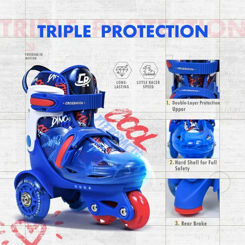 Vista 3 de Patines para niños pequeños con diseño de dinosaurio genial, zapatos de patinaje de entrenamiento para niños con triple protección de seguridad, 4