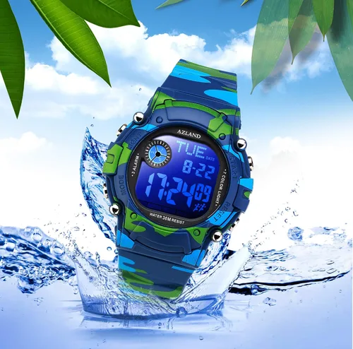 Vista 3 de AZLAND Reloj de pulsera para niños y niñas, con 3 múltiples alarmas, Digital