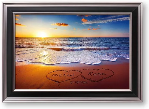 Vista 67 de A&T ARTWORK Love on Beach - Impresión fotográfica personalizada, incluye nombres y la fecha, regalo único para el aniversario de boda. Alfombrillas