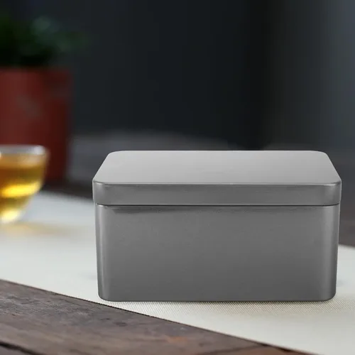 Vista 4 de NUOBESTY Caja de lata rectangular vacía, contenedor portátil de almacenamiento de té con tapa, caja de almacenamiento para el hogar para dulces