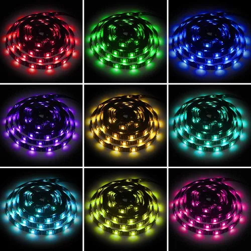 Vista 5 de Rainbow Chasing - Tira de luces LED USB de 9.8 pies, tira de luz RGB 5050 que cambia de color con control remoto de 17 teclas, luces LED flexibles