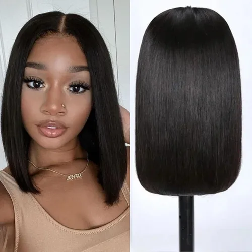 Vista 7 de ALHER Short Bob Wig Human Hair Small Cap Lace Front Wigs Straight, 13X4 Transparent Lace Frontal Wigs 180% Density for Women, Natural Color, Cap