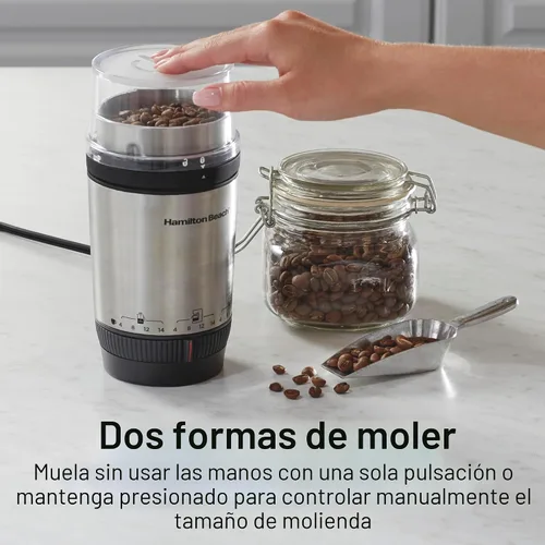 Vista 3 de Hamilton Beach Molinillo de café eléctrico Custom Grind para 4 a 14 tazas, operación de una pulsación sin usar las manos con apagado automático
