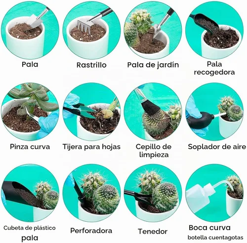 Vista 5 de Juego de 44 piezas de herramientas para plantas suculentas - Estera de re-plantación para interior de 39.4" y bolsa de 19 piezas de mini Verde