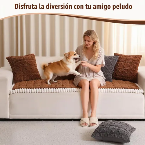 Vista 7 de Funda de Sofá para Perros Lavable, Fundas de Sofá Mullidas para Mascotas para Sofá de 3 Cojines Apto para Mascotas, Funda Protectora Antideslizante