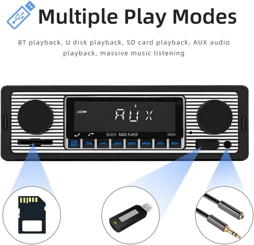 Vista 6 de Radio clásica de coche DIN simple de 7 pulgadas, estéreo de coche Bluetooth, radio FM, receptor de audio para automóvil, control de voz, llamadas