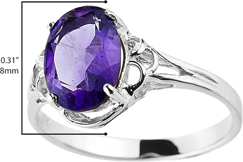 Vista 3 de Anillo de oro blanco macizo de 10 quilates con piedra de nacimiento de febrero de amatista auténtica