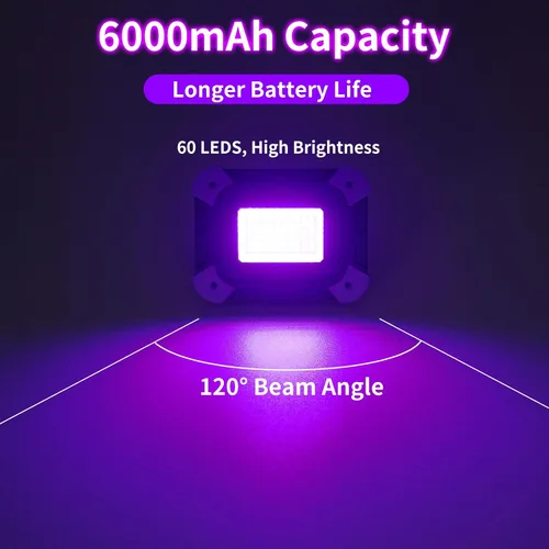 Vista 6 de AUMIO Paquete de 2 luces negras UV recargables de 405 nm con modos alto y Púrpura