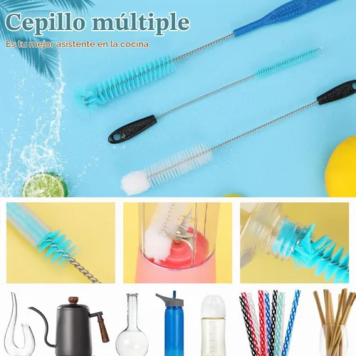 Vista 4 de Juego de 6 cepillos limpiadores de botellas, cepillo limpiador de botellas de agua de acero inoxidable de mango largo para lavar botellas