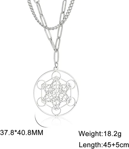 Vista 5 de Metatron - Collar de cubo para mujeres y hombres, arcángeles sagrados, collar de cadena de ángel con sello de Salomón, collar para hombre, acero