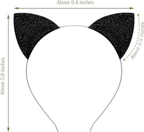 Vista 2 de Merroyal - Diadema de orejas de gato con brillantina para Halloween, elegante disfraz de gato para mujer