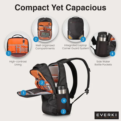 Vista 3 de EVERKI Studio Slim Business Professional - Mochila para laptop MacBook Pro 15 de 14.1 pulgadas, ligera, para hombres o mujeres (EKP118), color negro