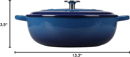 Vista 8 de EDGING CASTING - Horno holandés de hierro fundido esmaltado con asa doble, cacerola poco profunda con tapa, 3.8 cuartos de galón, azul (Lake Blue)