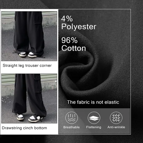 Vista 5 de Pantalones de mujer Y2k Cargo Gothic Baggy Pantalones de cintura alta Harajuku Streetwear Pantalones de paracaídas para hombre