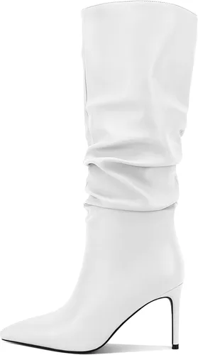 Vista 28 de Zamikoo Botas holgadas de tacón alto para mujer, botas de tacón de aguja altas hasta la rodilla, puntera puntiaguda, elásticas, botas altas de meter