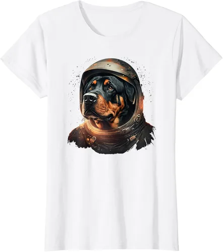 Vista 16 de Divertida camiseta Rottweiler con diseño de astronauta rottweiler en galaxia espacial, Negro
