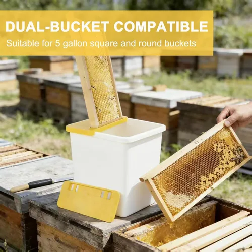 Vista 4 de HIMO Soporte para tanque de destapado de miel, herramienta raspadora de panal de apicultura, soporte de marco de panal amarillo, compatible