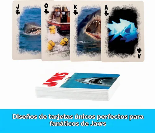 Vista 3 de Aquarius Jaws - Juego de cartas de tamaño estándar, baraja temática con 52 diseños únicos de tiburón, regalo de mercancía coleccionable