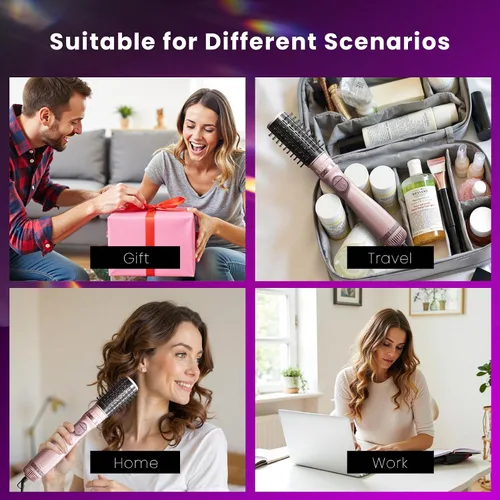Vista 9 de Cepillo secador de pelo, giratorio 3 en 1 con 3 cabezales para secar peinado, voluminizar, rizar, elegante en un solo paso para cabello largo, 3 Rosa