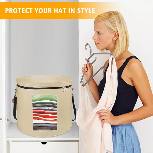 Vista 7 de VanlonPro Caja de almacenamiento grande para sombreros para mujeres y hombres, organizador de gran tamaño de 19 pulgadas de profundidad x 17