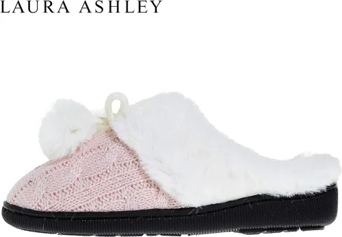 Vista 3 de Laura Ashley Pantuflas tipo zueco de punto de puntada de diamante para niña con pompones