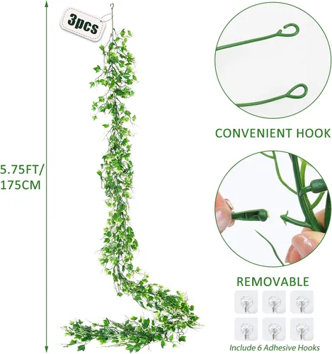 Vista 2 de RECUTMS - Guirnalda de plantas colgantes artificiales, 3 paquetes de White1