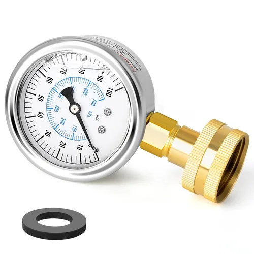 Vista 10 de MEANLIN MEASURE Manómetro de presión de 0~200 Psi con marco de acero inoxidable, rosca hembra de 3/4", relleno de líquido, kit con 5 adaptadores