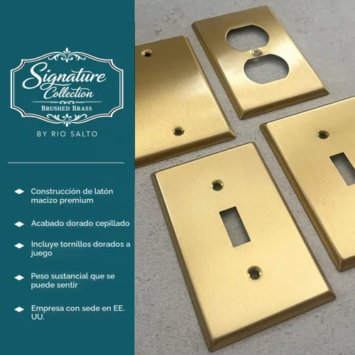 Vista 3 de Rio Salto BRASS Signature Collection MIDSIZE - Placa de pared de metal dorado para interruptor de luz o cubierta de tomacorriente, placa de pared