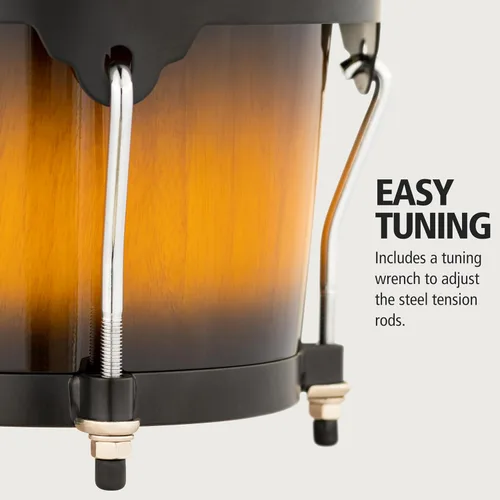 Vista 4 de Meinl Percussion HB100SNT-M bongós de madera natural de 6 3/4 y 8 pulgadas, Vintage Sunburst Bongos profesionales de madera duradera para adultos