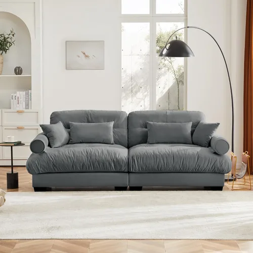 Vista 95 de Reposapiés Otomano Tapizado de Terciopelo con Cojín para Sofá Seccional Sofá 300 libras para Sala de Estar (Beige)