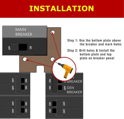 Vista 4 de Kit de bloqueo de generador compatible con panel Siemens o Murray de 200 amperios, espacio de 1 1/10 pulgadas entre el interruptor principal