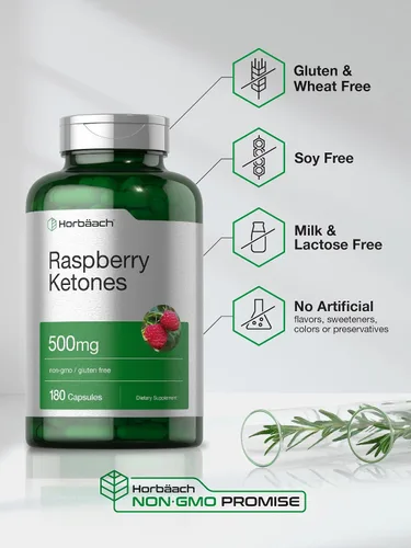 Vista 4 de Horbäach Cetonas de frambuesa 500 mg 180 cápsulas Píldoras sin OMG y sin gluten