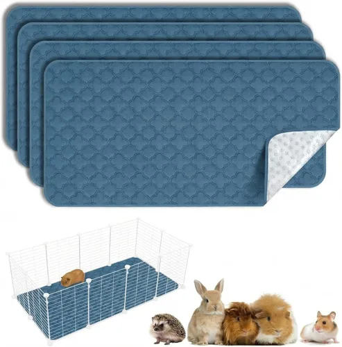 Vista 27 de FunFurry Forro lavable para jaula de conejillo de indias, paquete de 4 almohadillas reutilizables y lavables, ropa de cama impermeable para Azul