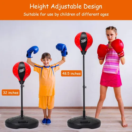 Vista 3 de Costzon Punching Bag for Kids, Boxing Bag Set Toy with Height Adjustable Stand, Kids Boxing Gloves and Hand Pump, Freestanding Boxing Equipment Gift