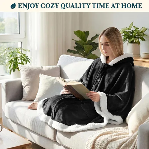 Vista 5 de PAVILIA Manta Vestible para Mujeres Adultas, Acogedora Manta Poncho Capa de Vellón de Felpa con Capucha, Chal Súper Suave, Manta Envolvente Angel