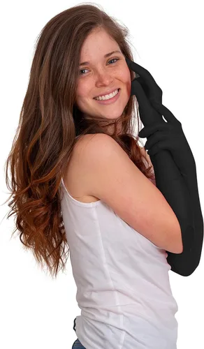 Vista 2 de Skeleteen Guantes de ópera de satén negro, guantes de codo flapper de los años 20, 1 par, Negro