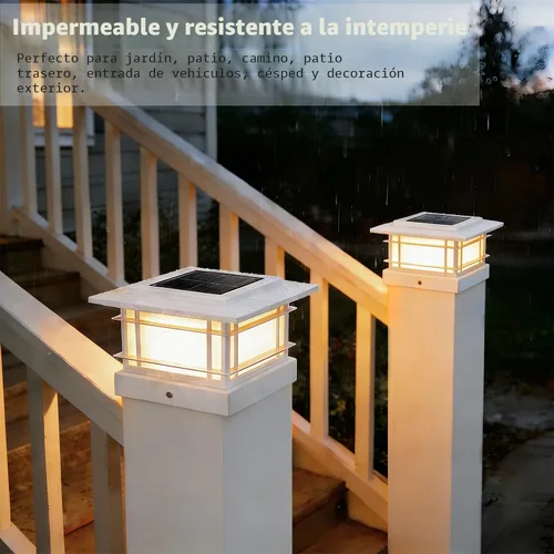 Vista 4 de Dynaming Luces solares de 4 x 4 para exteriores con 2 modos de color, luces solares para poste de valla, carcasa blanca para postes de Blanco