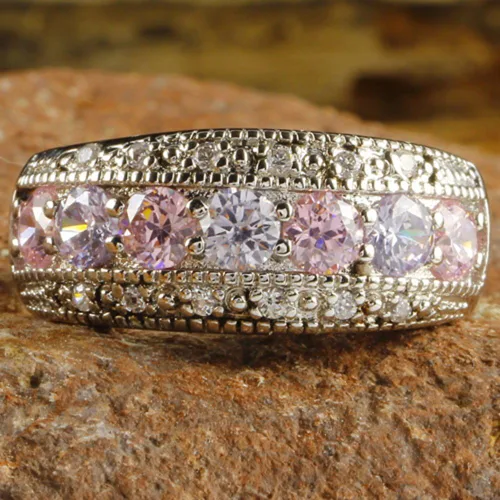 Vista 2 de Anillo de plata de ley 925 con topacio rosa y amatista para mujer