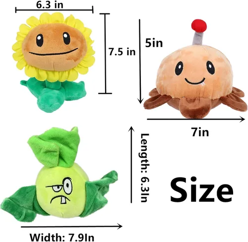 Vista 3 de JHESAO 3 piezas de plantas y zombis de girasol juegos de peluches zombies, minería de patata PVZ peluches 1 2 peluche suave Bonk Choy Nuevo