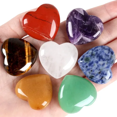 Vista 7 de QINJIEJIE Juego de 10 piedras curativas de corazón, cuarzo rosa, amatista, piedra de amor pulida, palma, piedras preciosas naturales, al por mayor