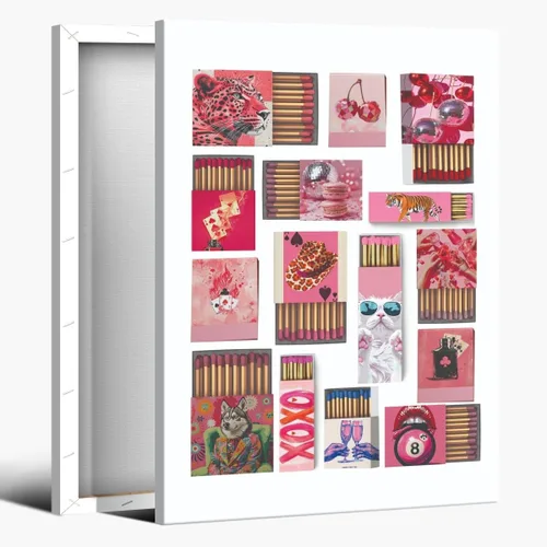 Vista 10 de Pósteres de Impresión en Lienzo de Caja de Cerillas Rosa Retro Preppy, Póster de Cerillas Femenino y Moderno, Arte Vintage de Librito de Cerillas