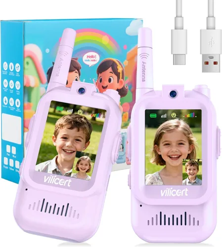 Vista 11 de Walkie Talkies de video con pantalla en tiempo real y cambiador de voz, radios recargables de largo alcance para niños de 3 a 12 años, regalos