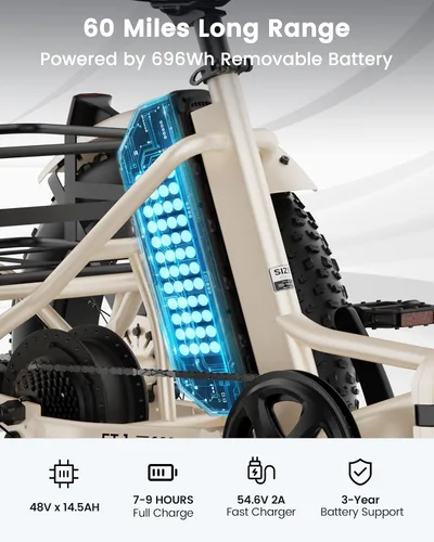 Vista 3 de MOONCOOL Triciclo eléctrico para adultos, 20 x 4 pulgadas, triciclo eléctrico con neumáticos gruesos, bicicleta eléctrica de 3 ruedas de 48 V, 500