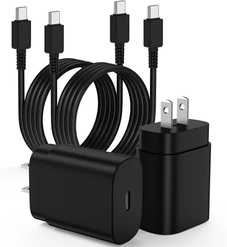 Vista 14 de Paquete de 2 cargadores USB C de 25W para Samsung Galaxy S24 Ultra, bloque de carga rápida súper silenciosa tipo C con cable C a C de 3 pies